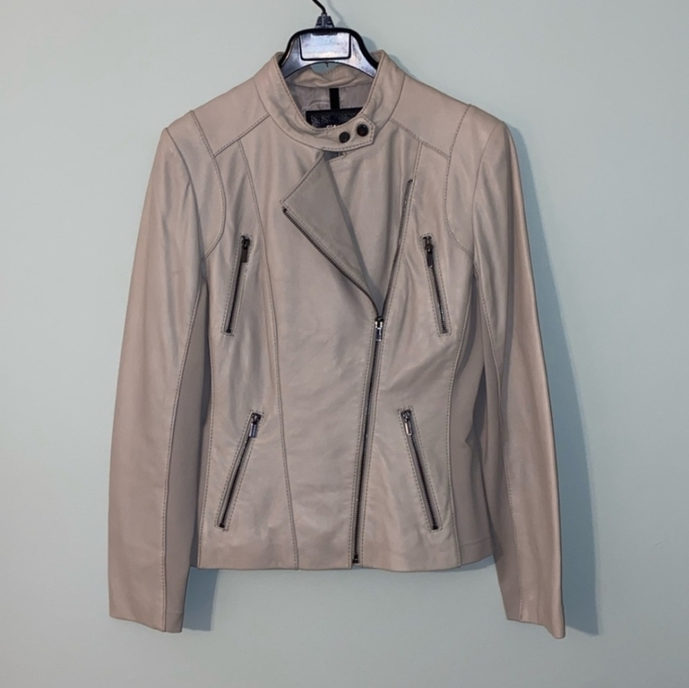 Wilsons Leather Moto Style Jacket Womens XS Beige